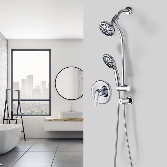 PROOX Drill-Free 5" Rain Shower Handheld Showerhead Combo Stainless Steel Slide Bar(Valve Included)