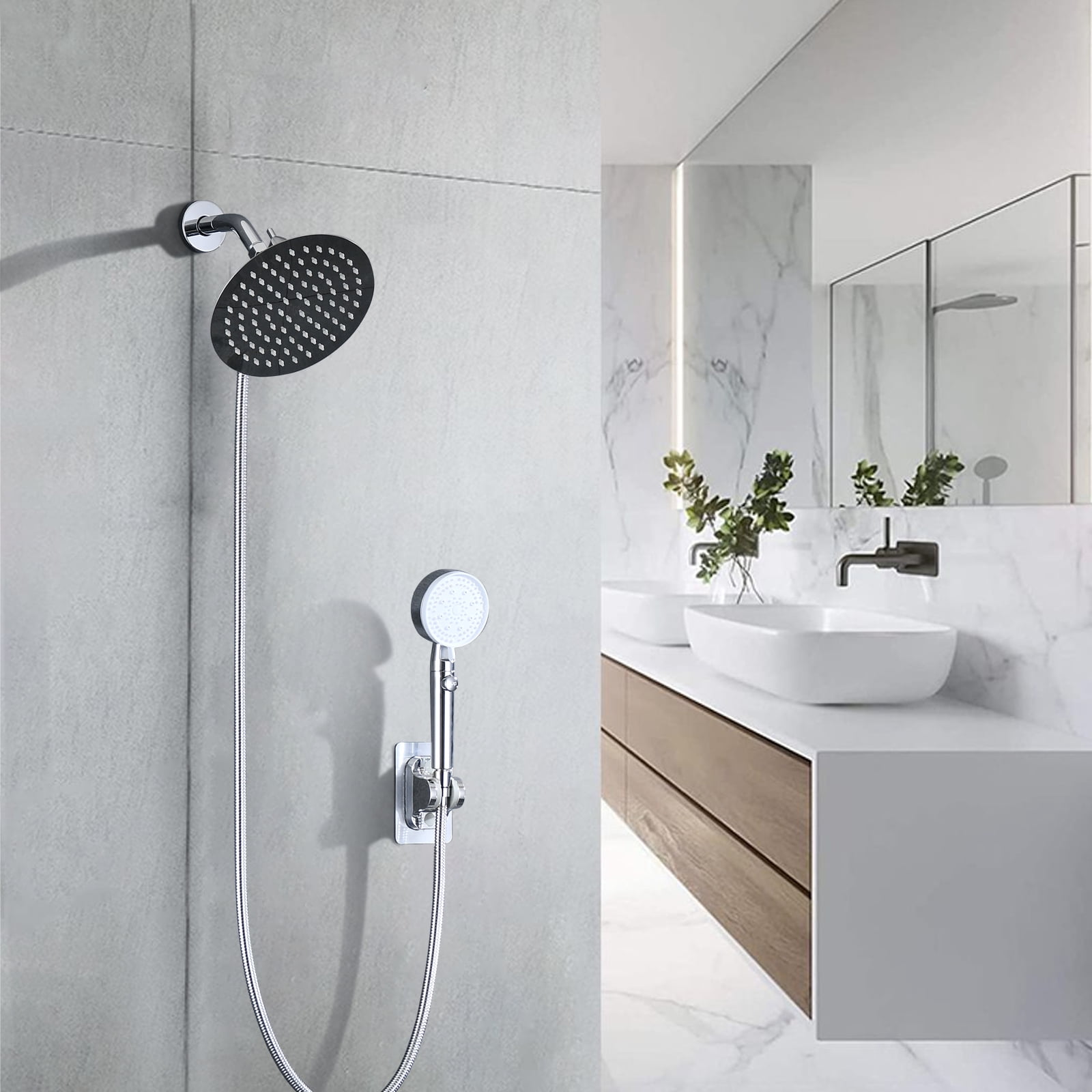 PROOX Dual Shower Head with Handheld Combo, High Pressure Round 8'' Rain Shower Head with Handheld ON/OFF Switch Button