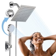PROOX Dual Shower Head with Handheld Combo, High Pressure Square 8 Rain Shower Head with Handheld ON/OFF Switch Button