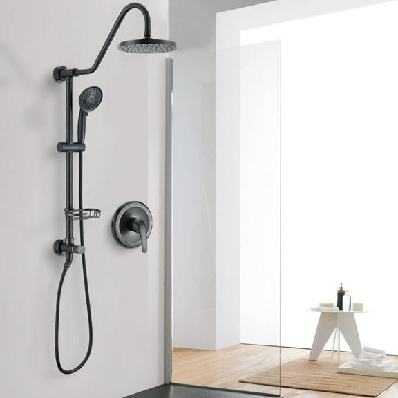 PROOX Shower System with 8" Rain Shower Head, 5-Function Handheld Shower, Adjustable Slide Bar, with Rough-in Valve