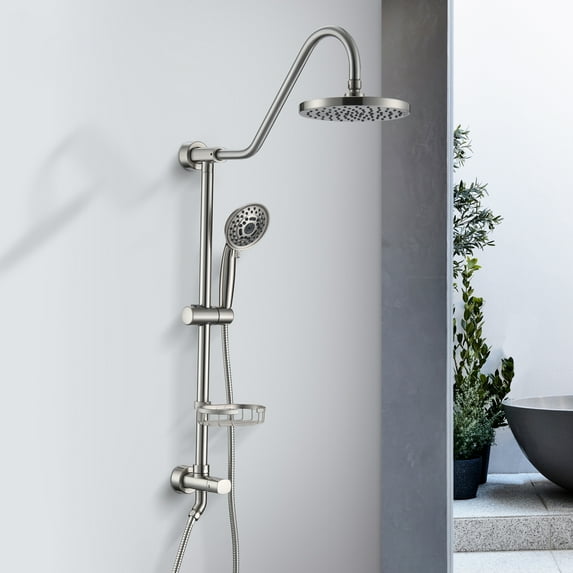 PROOX Shower System with 8" Rain Shower Head, 5-Function Shower Head with Handheld, Adjustable Slide Bar