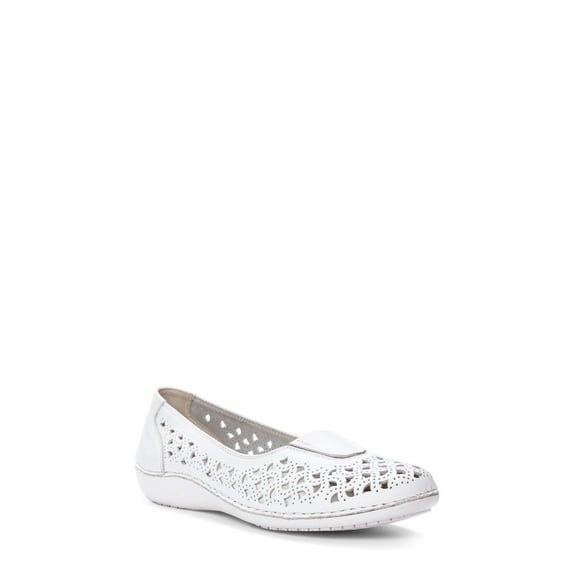 PROPET Womens White Cushioned Flexible Lightweight Goring Arch Support Cut Out Removable Insole Cabrini Round Toe Wedge Slip On Leather Sneakers Shoes 6 2E