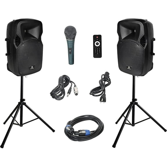 PRORECK 12-Inch 1000 Watts 2-Way Powered PA Speaker System Combo Set