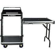 PRORECK 16U Rack/Road Case with Slant Mixer Top, One Side Table and Casters, 20 Rackable Depth, Plywood, 16U Installation Size, Pro Stage Performance