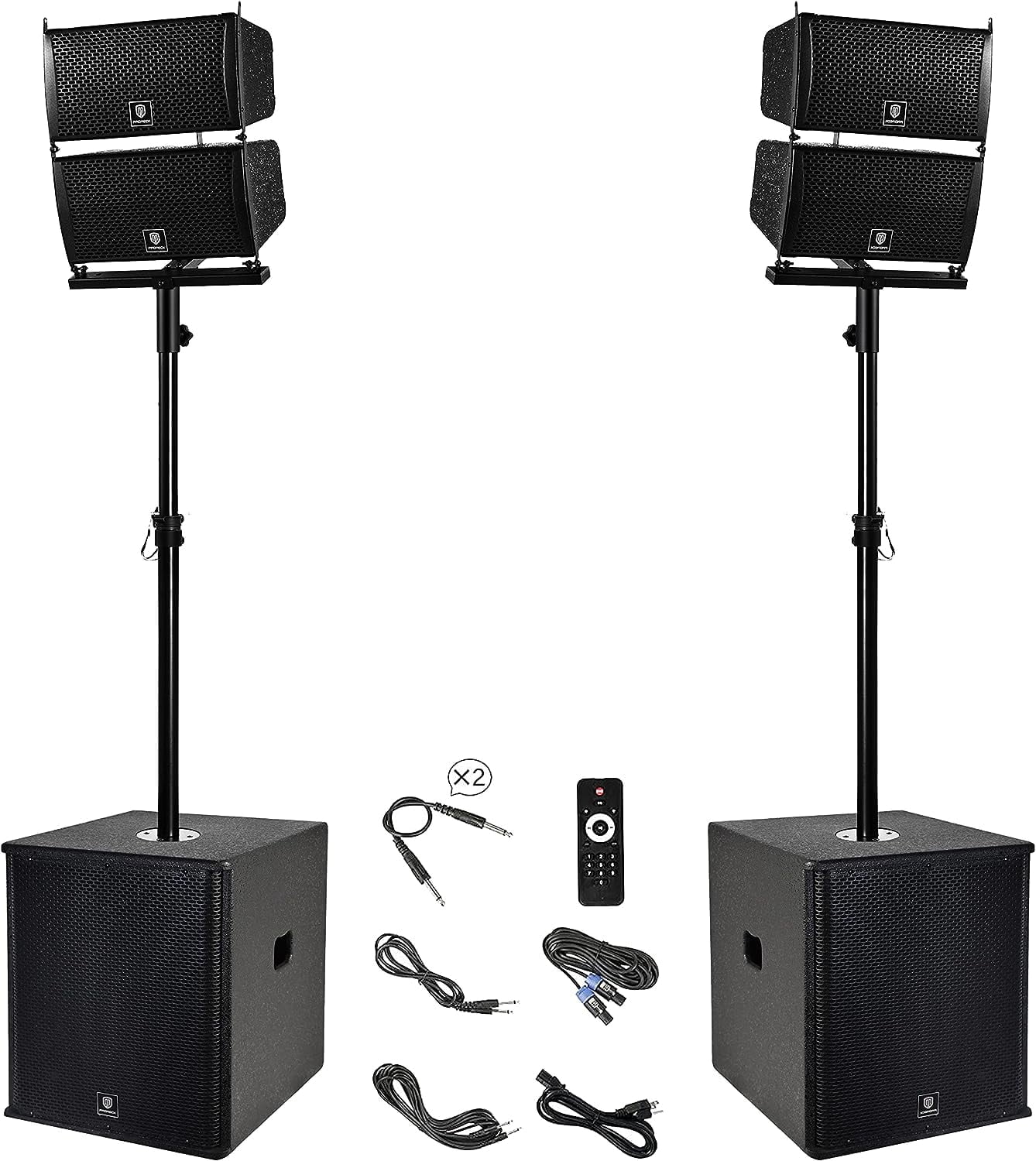 PRORECK C Six 15-inch 6000W P.M.P.O Stereo PA Speaker System Combo Set Black with Subs Bluetooth