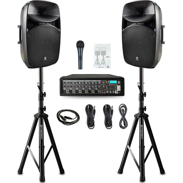 PRORECK MX15 15inch 2500W Bluetooth Powered PA System Mixer/Amp with Stands/Mic Effect