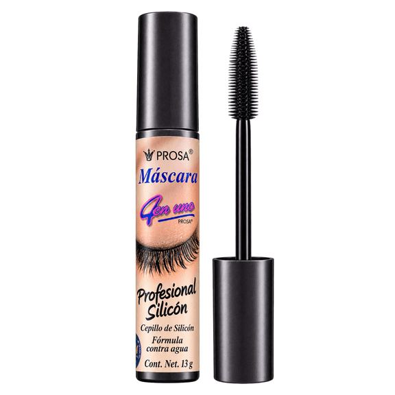 PROSA 4 en 1 Professional Silicone Mascara, Maxi Volume, Water-Resistant Formula, Silicone Brush, Black, 13 g