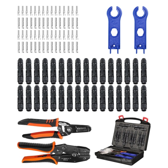 PROSOLI 35Pcs Solar Crimper Tool Kit, 30 MC4 Connectors, Stripper, Crimper Wrenches for 14-10AWG Cables