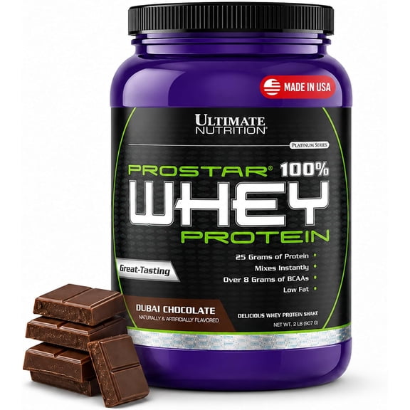 Ultimate Nutrition Prostar Whey Protein Isolate Powder Dubai Chocolate 2 lb | 25g protein with 6g BCAAs, low carb whey isolate protein powder for muscle gain, low sodium, gluten free, keto friendly