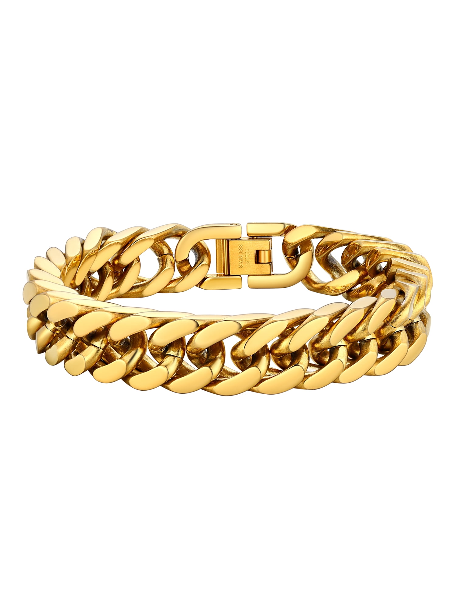 PROSTEEL 12mm Gold Plated Cuban Chains Bracelets for Men Chunky Stainless Steel Franco Link Bracelet for Son Husband Father Day Hand Bracelet Jewelry Birthday Valentine Graduation Gifts 8.3 inch