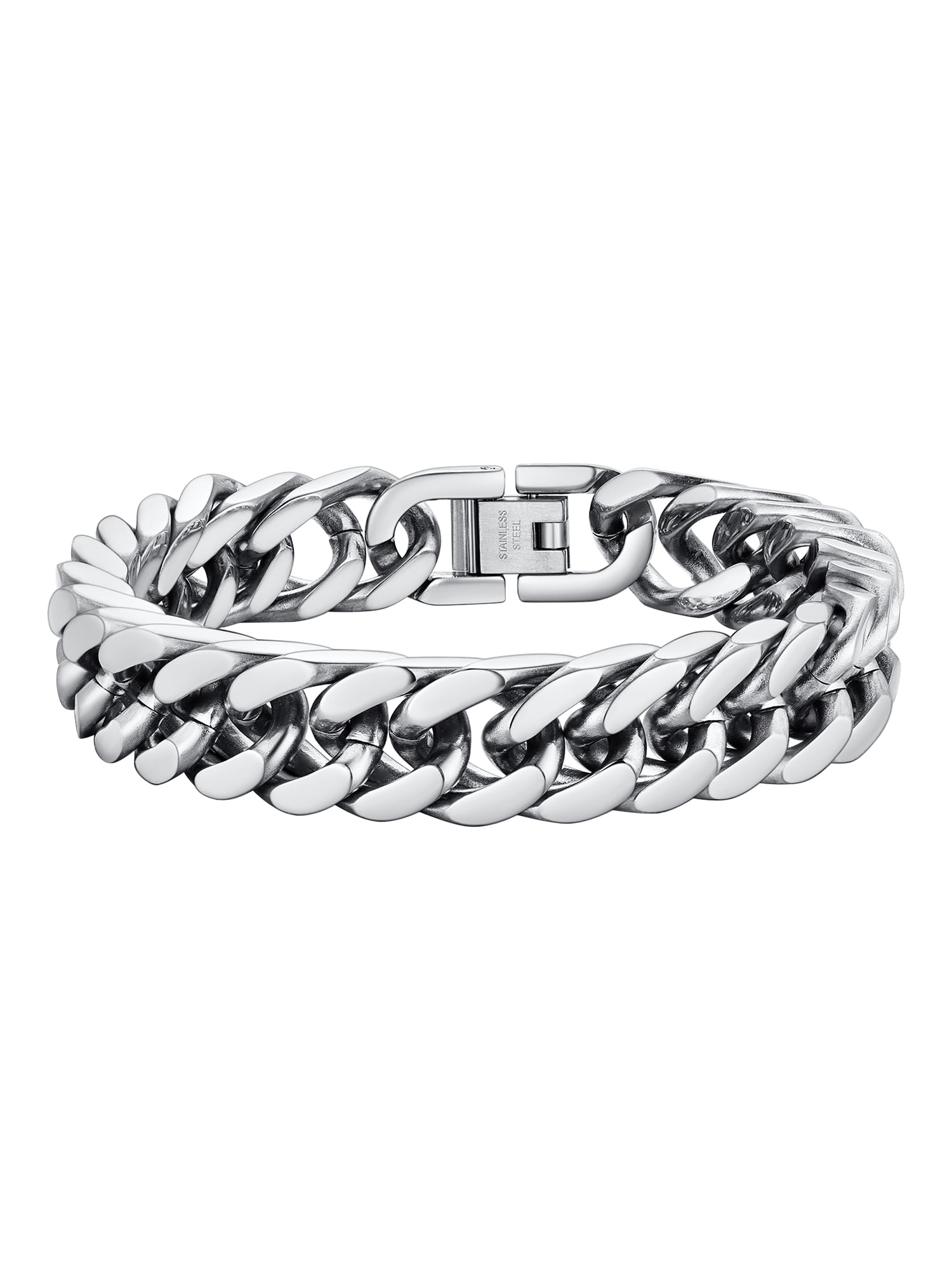 PROSTEEL 12mm Men Silver Cuban Chains Bracelets Chunky Stainless Steel Franco Link Bracelet Father Day Hand Bracelet Jewelry Birthday Valentine Graduation Gifts 9 inch