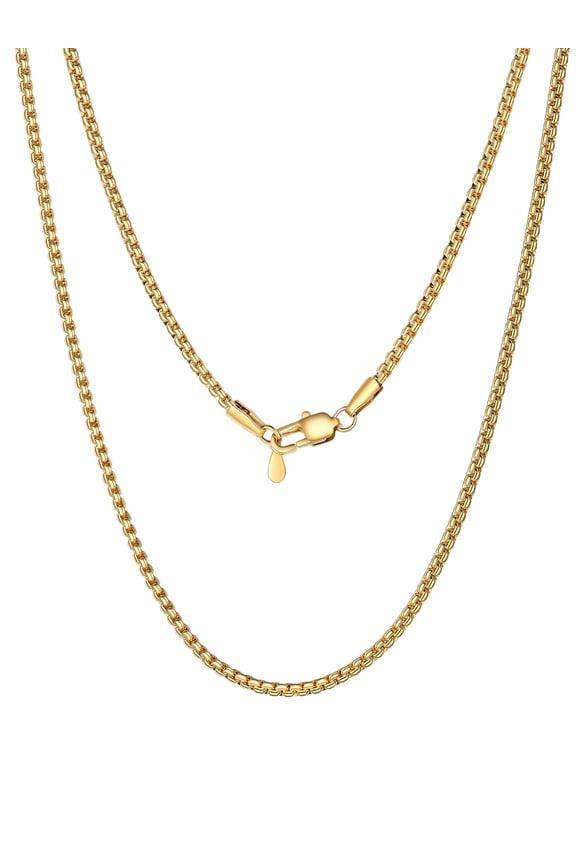 14K Gold Plated Chain for Men Women Stainless Steel Round Link Chain Necklaces 2mm Non-tarnish Hypoallergenic Birthday Valentines Day Jewelry Gift 18 Inch