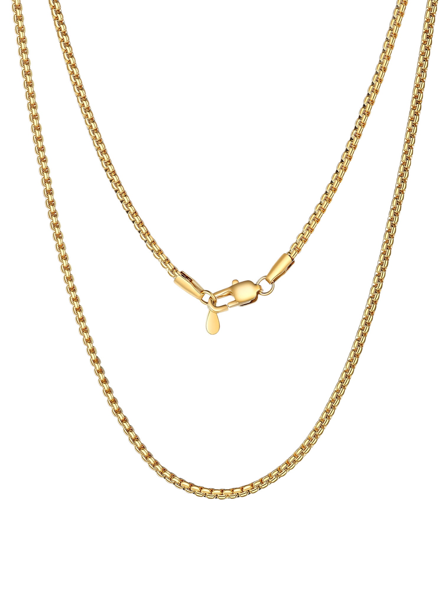 PROSTEEL 14K Gold Plated Chain for Men Women Stainless Steel Round Link Chain Necklaces 2mm Non-tarnish Hypoallergenic Birthday Valentines Day Jewelry Gift 28 Inch