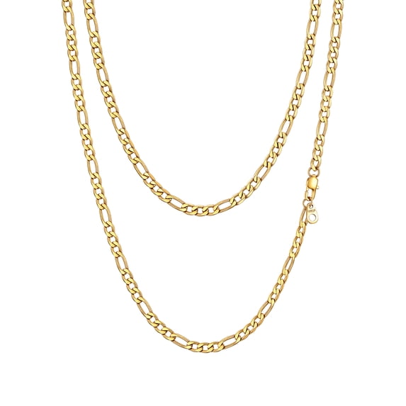 PROSTEEL Men Necklace 14K Gold Plated Figaro Chain for Pendant Mens Gift for Fathers Day Birthday Graduation Jewelry for Dad Son 4mm 24 inch Stainless Steel