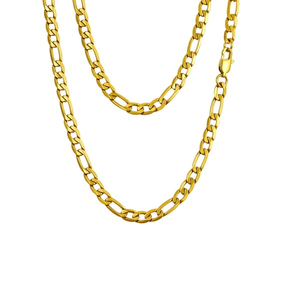 PROSTEEL 14K Gold Plated Figaro Necklaces for Women Men 6mm Stainless Steel Chain Necklace Hip Hop Son Fathers Jewelry Gift, 14 Inches