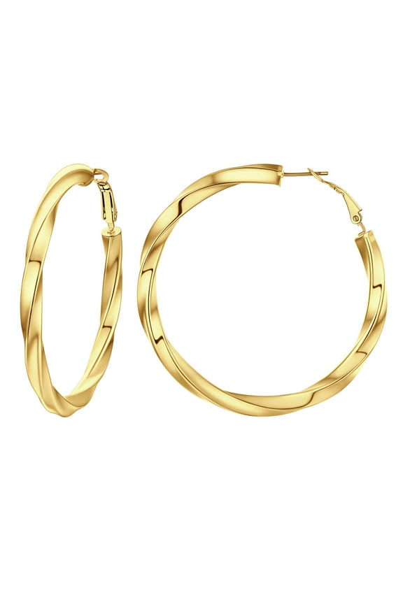 14K Gold Plated Hoop Earrings for Women Twisted Large Earring 60mm Lightweight for Ear Jewelry Gift Birthday