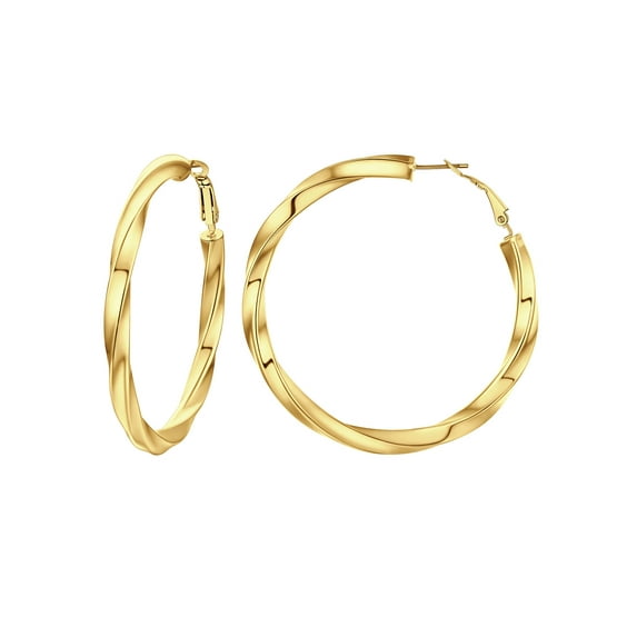 PROSTEEL 14K Gold Plated Hoop Earrings for Women Twisted Large Earring 60mm Lightweight for Ear Jewelry Gift Birthday