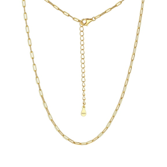 PROSTEEL 14K Gold Plated Paperclip Necklace for Women Jewelry 1.7mm Thin Sterling Silver Chain Non-tarnish 18 inch Birthday Gifts for Her/Him