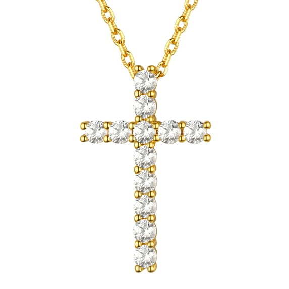 PROSTEEL 14K Gold Plated Sterling Silver Cross Necklace for Women, Dainty Cubic Zirconia Cross Pendant Faith Gift