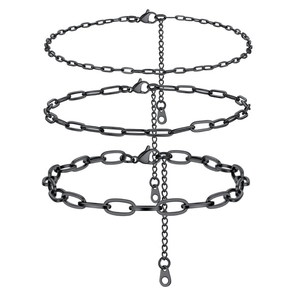 PROSTEEL 3 Pcs Stainless Steel Summer Anklet for Women Black Paperclip Charm Bracelet Beach Jewelry Birthday Gift 8.5 Inch Chain