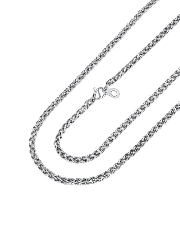 Chain Neckalce for Men Women 3mm 18 inch Male Wheat Silver Chain Stainless Steel Jewelry Gift for Fathers Day Birthday Graduation for Husband Dad Son