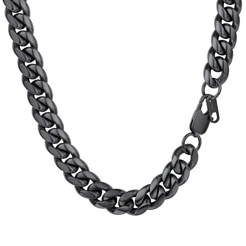 "PROSTEEL Miami Cuban Link Chain Necklace, Black Stainless Steel for Men, 4.8/6/10/14mm Wide, 14""-30"" Length"