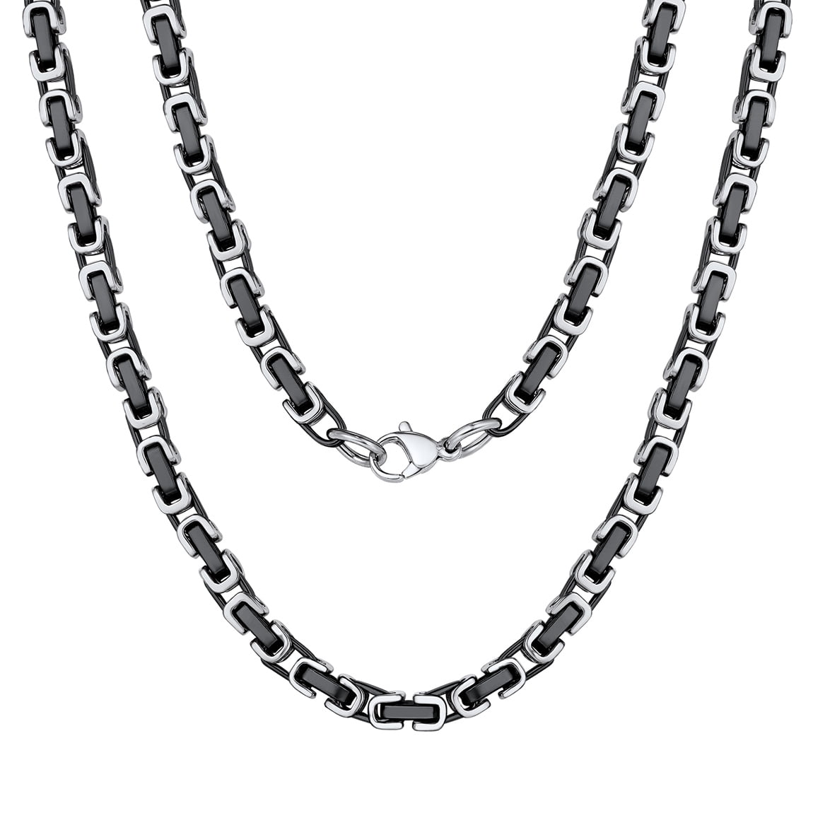 PROSTEEL 4MM Stainless Steel Necklace Silver Black Byzantine Link Chain for Men Women 20 Inch Jewelry Gift for Boyfriend Husband Birthday Christmas