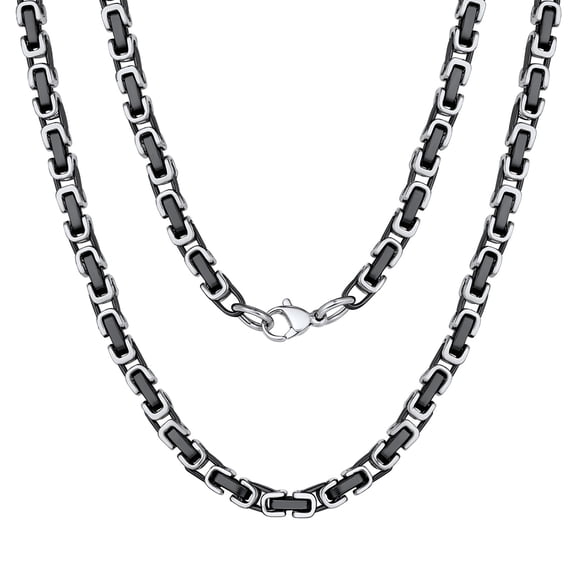 PROSTEEL 4MM Stainless Steel Necklace Silver Black Byzantine Link Chain for Men Women 22 Inch Jewelry Gift for Boyfriend Husband Birthday Christmas