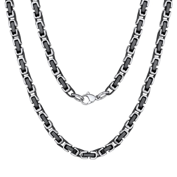 PROSTEEL 4MM Stainless Steel Necklace Silver Black Byzantine Link Chain for Men Women 22 Inch Jewelry Gift for Boyfriend Husband Birthday Christmas