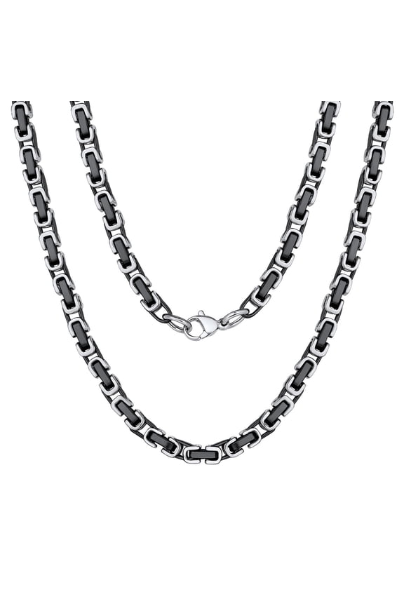 4MM Stainless Steel Necklace Silver Black Byzantine Link Chain for Men Women 22 Inch Jewelry Gift for Boyfriend Husband Birthday Christmas