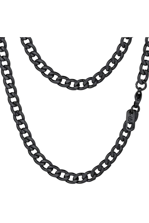 5mm Cuban Chain Men Black Hip Hop Necklaces, Stainless Steel Heavy Necklace 24 inches for Mens Punk Jewelry Gift for Birthday Christmas