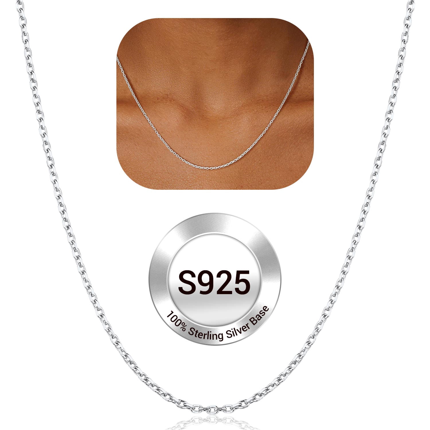 PROSTEEL Pure 925 Sterling Silver necklace Chain for Women 1.5mm Cable Chain Necklace Thin 22 Inch Birthday Mother Day Jewelry Collection Gift for Mom Wife Girlfriend Adult
