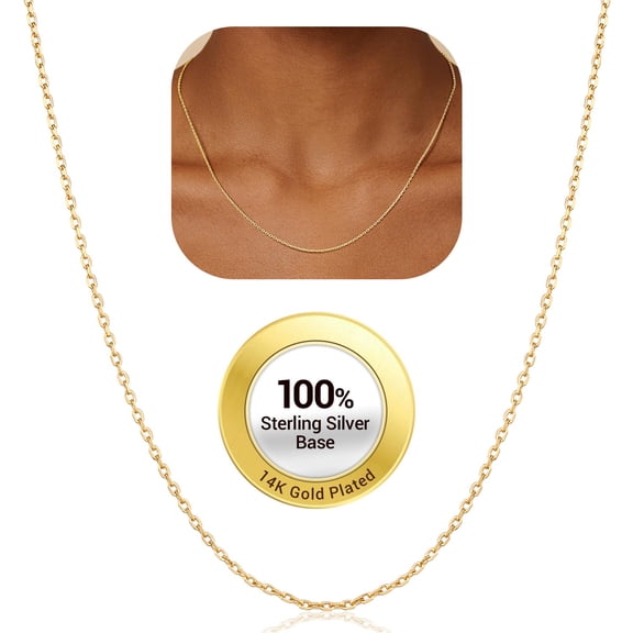 PROSTEEL Pure 925 Sterling Silver necklace Gold Plated Chain for Women 1.1mm Cable Chain Necklace Thin 22 Inch Birthday Mother Day Jewelry Collection Gift for Mom Wife Girlfriend Adult