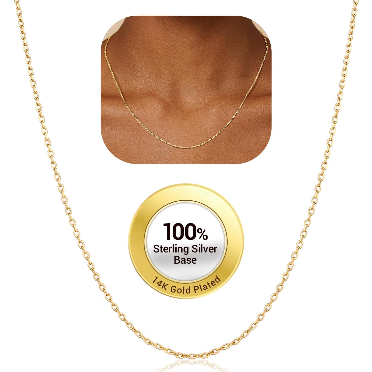 PROSTEEL Pure 925 Sterling Silver necklace Gold Plated Chain for Women 1.1mm Cable Chain Necklace Thin 24 Inch Birthday Mother Day Jewelry Collection Gift for Mom Wife Girlfriend Adult