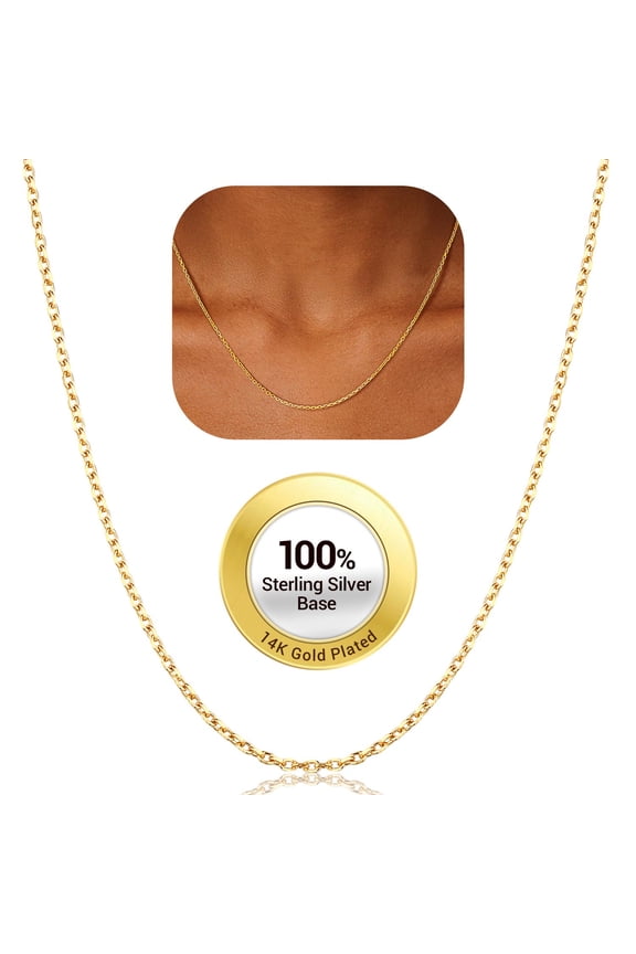 Hypoallergenic Silver Necklace for Women 1.5mm Pure 925 Sterling Silver Gold Plated Chain for Sensitive Skin Birthday Jewelry Gift for Daughter Mother Wife