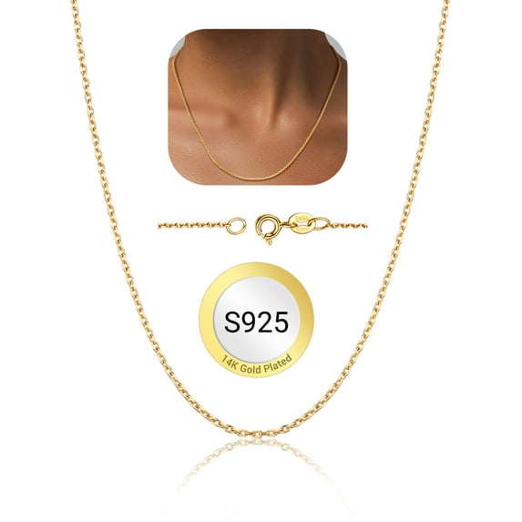 PROSTEEL Pure 925 Sterling Silver necklace Gold Plated Chain for Women 1.5mm Cable Chain Necklace Thin 20 Inch Birthday Valentines Day Jewelry Collection Gift for Mom Wife Girlfriend Adult Age
