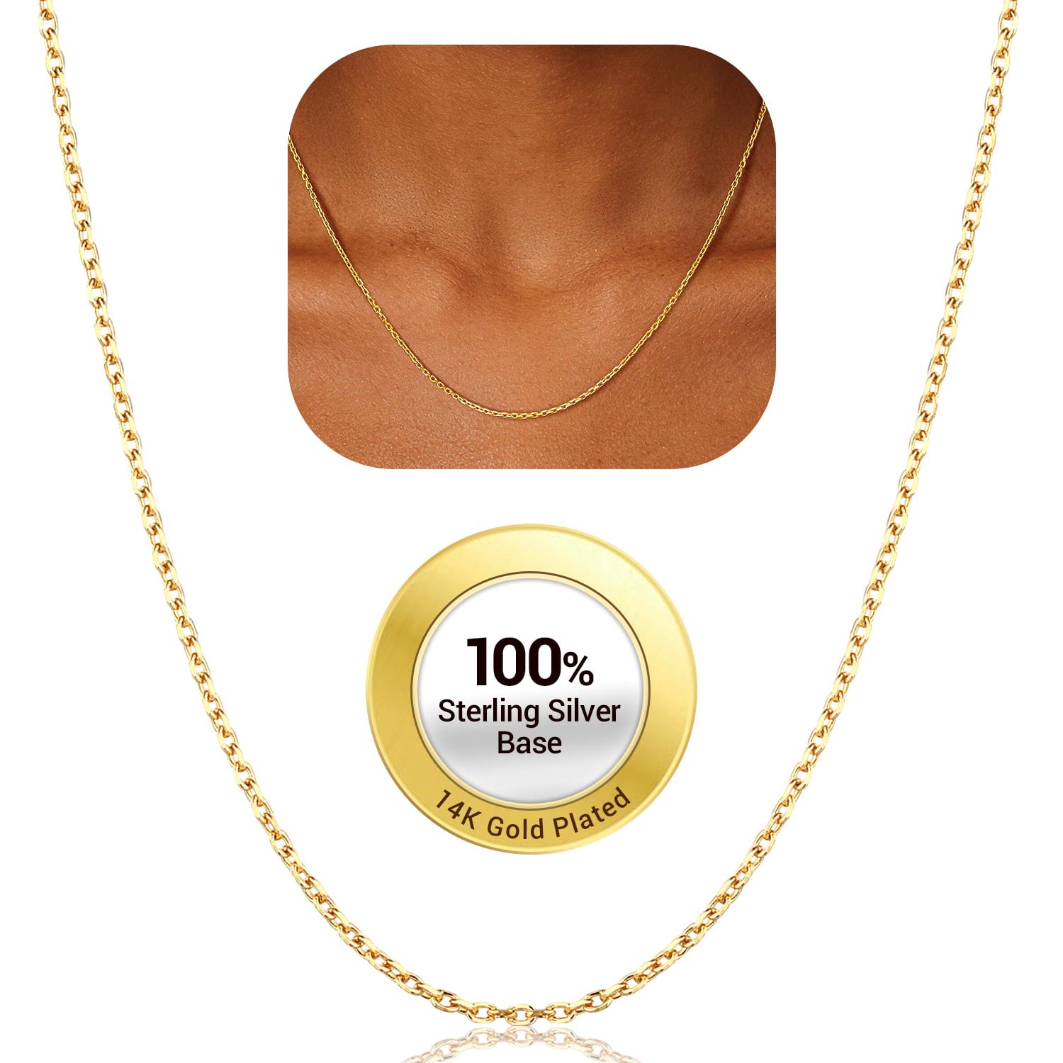 PROSTEEL Pure 925 Sterling Silver necklace Gold Plated Chain for Women 1.5mm Cable Chain Necklace Thin 24 Inch Birthday Mother Day Jewelry Collection Gift for Mom Wife Girlfriend Adult
