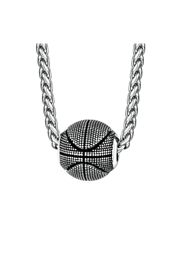 Basketball Pendant Necklaces for Mens Father Stainless Steel 3D Sports Jewelry Chains Birthday Gift for Son