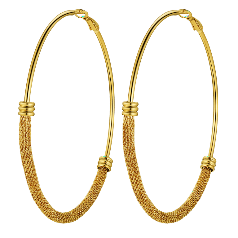 PROSTEEL Big Gold Hoop Earrings for Women Hypoallergenic Stainless Steel 80mm Fashion Grid Chunky Earrings