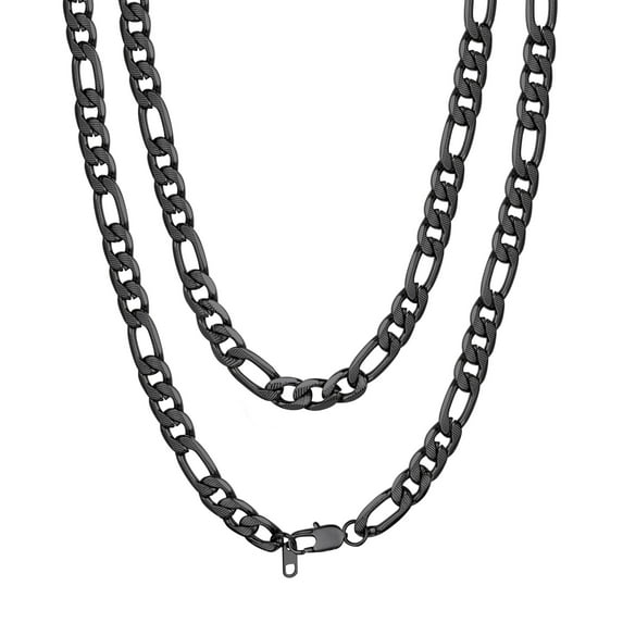 PROSTEEL Black Figaro Chain Necklace 9mm 18 Inches Fashion Stainless Steel Birthday Valentines Day Jewelry Gift for Men Women Adults Age