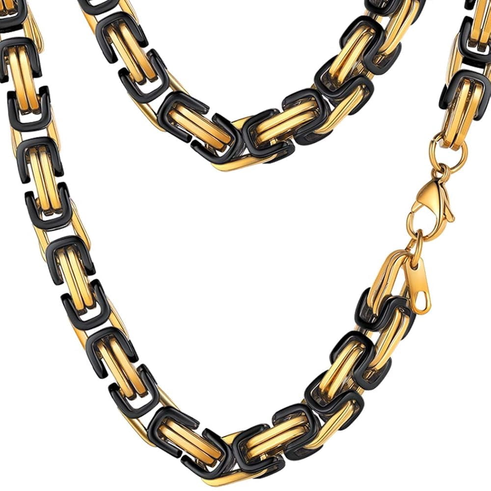 PROSTEEL Black Gold Plated Stainless Steel Necklace for Men 8MM Byzantine Link Chain for Women 20 Inch Jewelry Gift for Boyfriend Husband Birthday Christmas