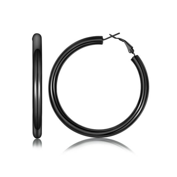 PROSTEEL Chunky Earrings for Women Black Large Hoop Earrings 60mm Stainless Steel Christmas Birthday Valentine Day Jewelry Gifts for Mom daughter Adults Age