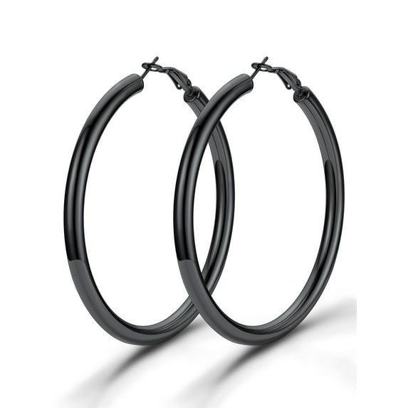 PROSTEEL Chunky Earrings for Women Black Large Hoop Earrings 70mm Stainless Steel Christmas Birthday Valentine Day Jewelry Gifts for Mom daughter Adults Age