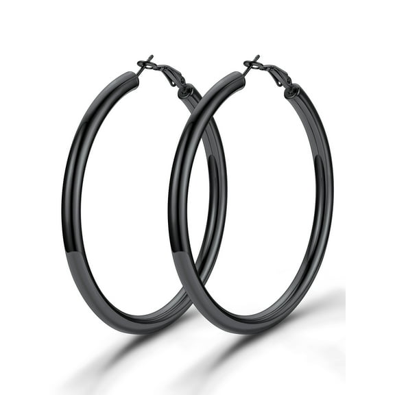 PROSTEEL Chunky Earrings for Women Black Large Hoop Earrings 70mm Stainless Steel Christmas Birthday Valentine Day Jewelry Gifts for Mom daughter Adults Age
