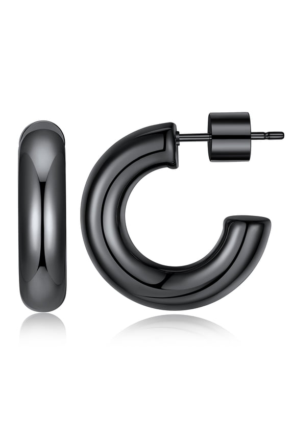 Black Hoop Earrings For Women Lightweight Open Huggie 20mm Stainless Steel Round Earring Gift for Christmas Anniversary