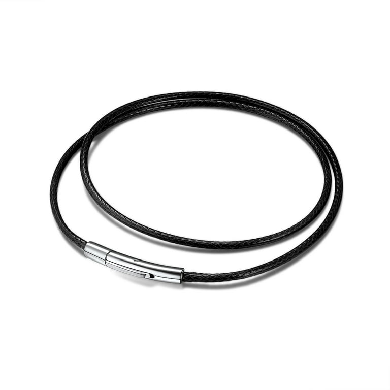 5 Pcs Black Leather Cord Necklace Silver Clasp for Men or Women 18