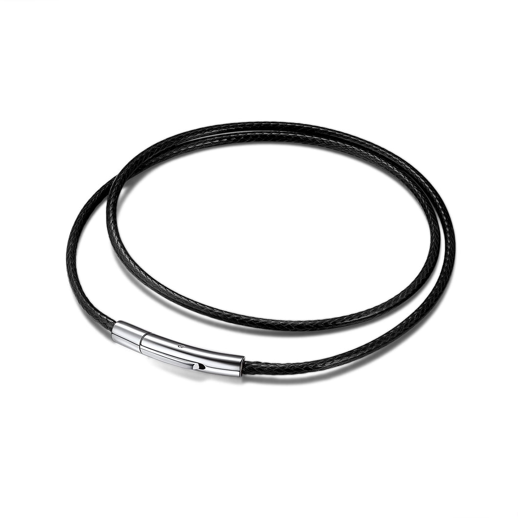 PROSTEEL Black Leather Necklace Cord Rope Chain for Men with Stainless  Steel Clasp 2mm 28