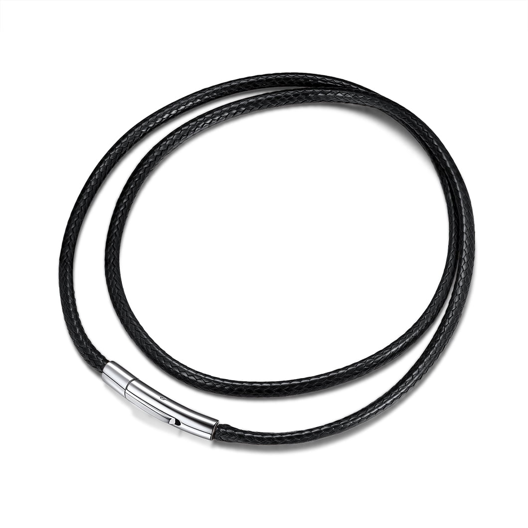 PROSTEEL Black Leather Necklace Cord Rope Chain for Men with Stainless  Steel Clasp 3mm 22