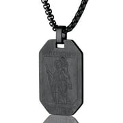 PROSTEEL Black Pendant Necklace Saint Christopher Necklace for Boys Mens Catholic Religious Women Christmas Gift Stainless Steel Dog Tag Jewelry