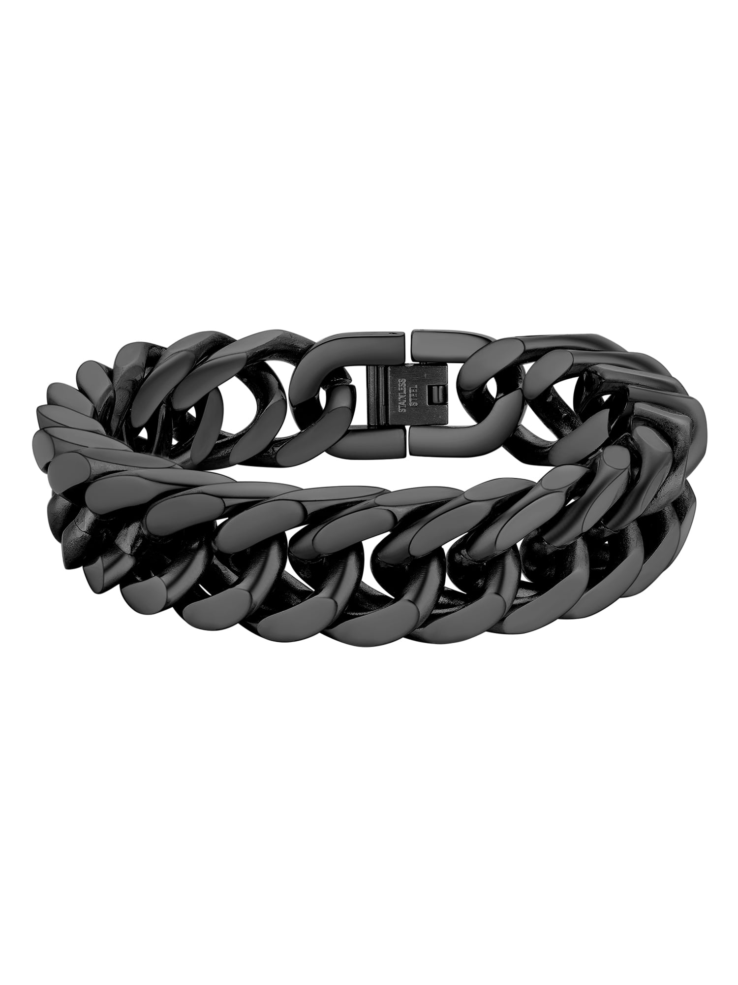 PROSTEEL Black Stainless Steel 17mm Cuban Chain Bracelets for Mens Chunky Franco Chain Bracelet 7.5 inch for Son Husband Jewelry Birthday Valentine Graduation Father Day Gifts